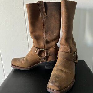 Women's FRYE Western Leather Boots 12R Harness Square Toe Mid Calf Boots Size 6
